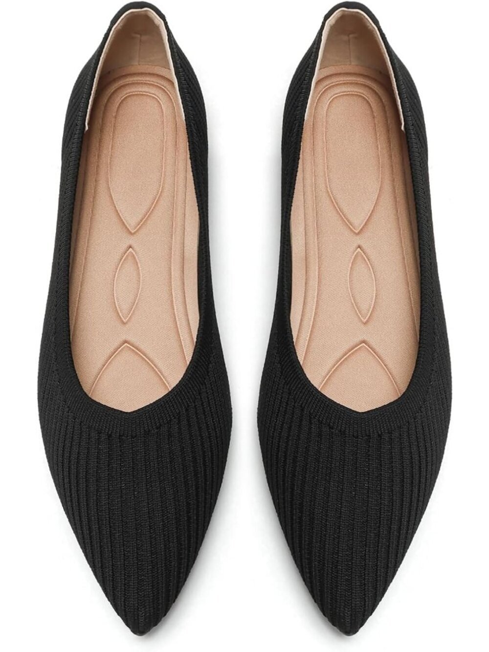 Women All Black Comfortable Pointed Toe Knit Foldable Slip On Ballet Flat Shoes